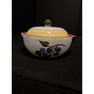 Stangl Pottery Blueberry Individual Covered Casserole w/Lug Handles Sugar Dish